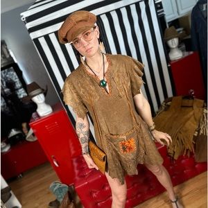 Roberto Cavalli RARE Vintage Distressed Leather Tunic Dress
